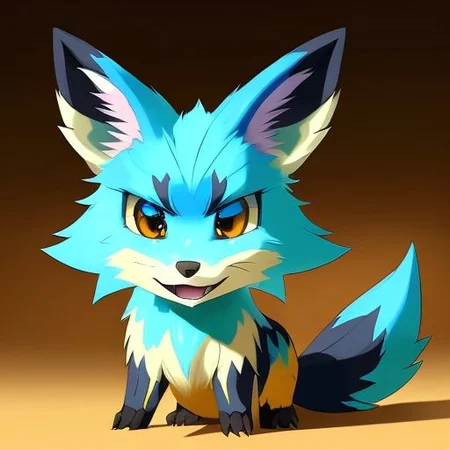 (samdoesarts style:1.3) a wild  ochre (dirt:1.2) fox Pokemon with powder-blue hair, glowing eyes, Swamp or marsh, highly detailed, intricate