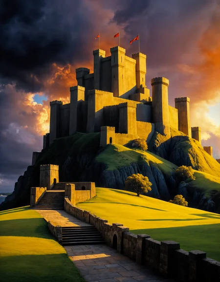 landscape photography, landscape of a Exceptional The Citadel, designed by David Renshaw, Kodak gold 200, F/1.8, Film Washi, Impasto, realism, intense, dynamic dramatic atmosphere, vivid colors, extremely rich detail, detailed