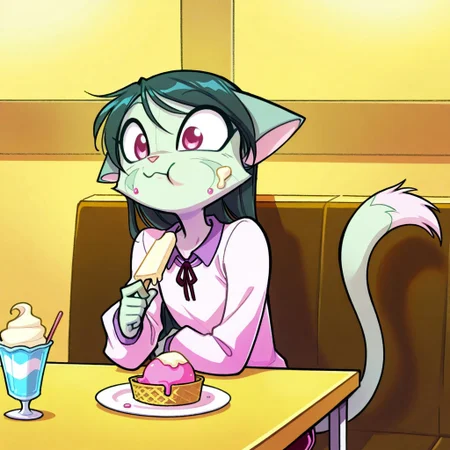 score_9, score_8_up, score_7_up,lilith_calah,
1girl,solo,furry,tail,dark green hair, source_furry,
,<lora:lilith_calah_illustrious:0.8>,
masterpiece, child, kid,
restaurant, sitting at table, eating ice cream, ice cream on cheek, adorable