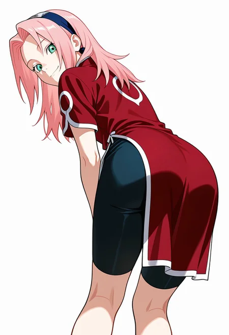 Score_9_up, score_8_up, score_7_up, source_anime, Expressiveh, perfect eyes, 1girl, solo, 1girl, haruno sakura, pink hair, long hair, green eyes, slim body,Small breasts,red shirt, red qipao, black short sleeves, ((bike shorts)),
from behind,pov, smile,
feet out of frame,
Japanese,
BREAK
BREAK masterpiece, best quality, amazing quality, (perfect anatomy:1.2), (beautiful artwork), (beautiful color), strong lighting, <lora:blm_ILL_V1:0.3>, <lora:HandFineTuning_XL:0.7>