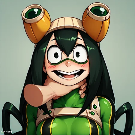 score_9, score_8_up, score_7_up,
<lora:lozhkin_pony:0.3> lozhkin, open mouth, big smile, accurate teeth with gaps, smile, blush,
neck_grab, throat_grab, <lora:neck_grab_pony:0.9:0.9>
asui tsuyu, black eyes, black hair, bodysuit, boku no hero academia, breasts, frog girl, gloves, goggles, green bodysuit, long hair, <lora:asui_tsuyu_pony:0.8>
<lora:PDXL_artist_tags_v2_big:1>