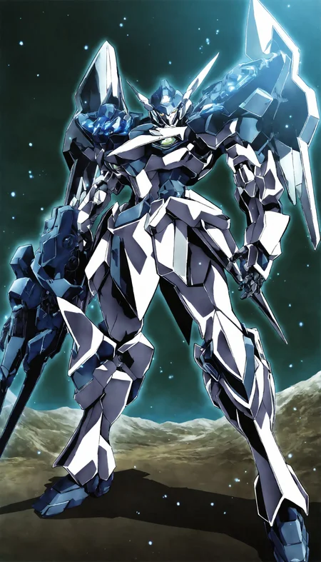 masterpiece,best quality,good quality,newest,(cinematic scene:1.5),(ROBOTANIMESTYLE:1.2),(B-RRS:1.5),mecha,solo,(fantasy armor:1.2),(standing:1.5),(holding weapon:1.5),(battle effect:1.6),light particles,light trail,growing eyes,8k professional epic,<lora:srdxl_v2_7_7_for_IllustriousXL_v01:0.8>,