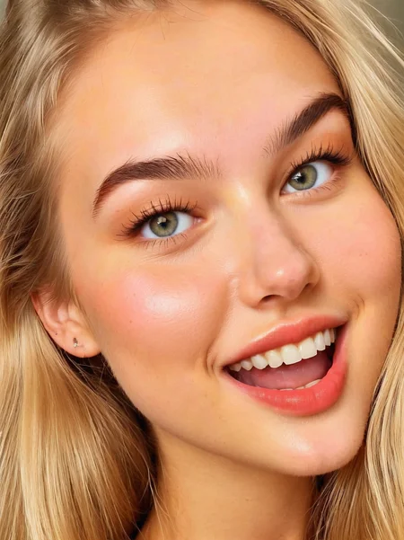 neysasynth, portrait, realistic, smile, smiling, mouth open, open mouth, teeth