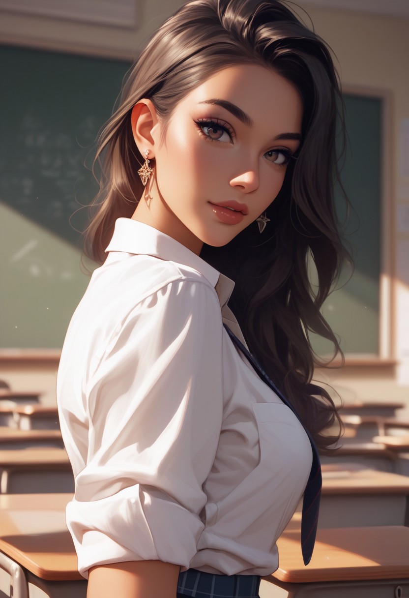 score_9, score_8_up, score_7_up, 25 yo beautiful female professor explaining, college classroom, looking at viewer