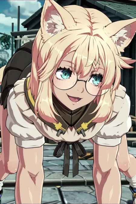 shiny skin, posing,
<lora:bridget.il:1>,
bridget,
glasses, cat ears,
twin braids,