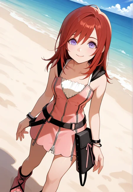 masterpiece, best quality, amazing quality, very aesthetic, absurdres, newest, detailed background, cowboy shot, outdoors, day, secluded beach, palms, sky, dynamic angle, perfect eyes, beautiful eyes,
kairikh, 1girl, solo, red hair, dress, zipper, jewelry, bracelet, blue eyes, belt, smile, full body, purple eyes, pink dress, boots, looking at viewer
<lora:Kairi_-_Kingdom_Hearts_1-2_Illustrious:1>