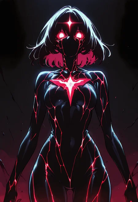 n30n01r, glowing, <lora:NeoNoir:0.6>,
NoGamenoLifeStyle, <lora:No_Game_no_Life IL:0.6>,
4ur4_illu,shiny, <lora:Aura_Phantasy_illu:0.6>,
<lora:spo_sdxl_10ep_4k-data_lora_webui:0.8>,
best quality,masterpiece,absurdres,newest,
(NT-D:1.3), 1girl, solo,cowboy shot, glowing, dark theme,black background,dark,red glowing cracked skin,