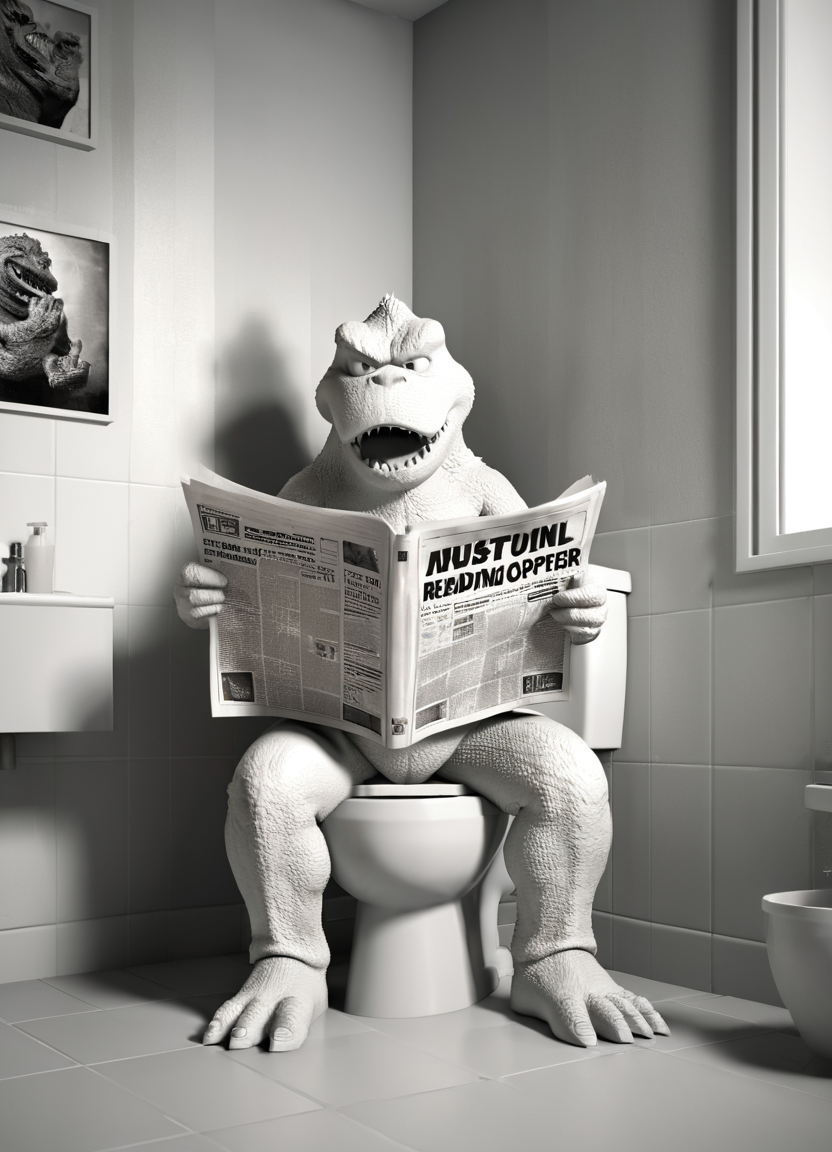 godzilla, reading newspaper on the toilet, 3d, render, white, 3d shadows, abstract,
 <lora:3DPrintingXL:0.8> WhiteMold,