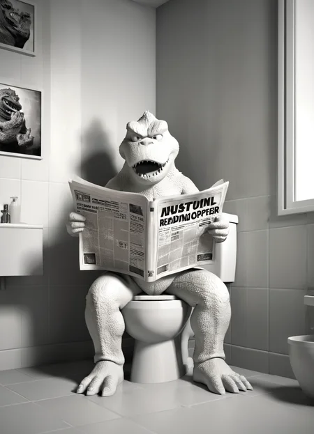godzilla, reading newspaper on the toilet, 3d, render, white, 3d shadows, abstract,
 <lora:3DPrintingXL:0.8> WhiteMold,