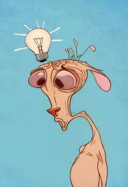 solo, upper body, ren, long ears, expression, moping, expression, light bulb moment above head, ((eureka)), pale blue background, ((sharp image)),
no humans, easynegative, By bad artist