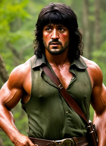 John Rambo wearing warpaint, movie still,4k remaster