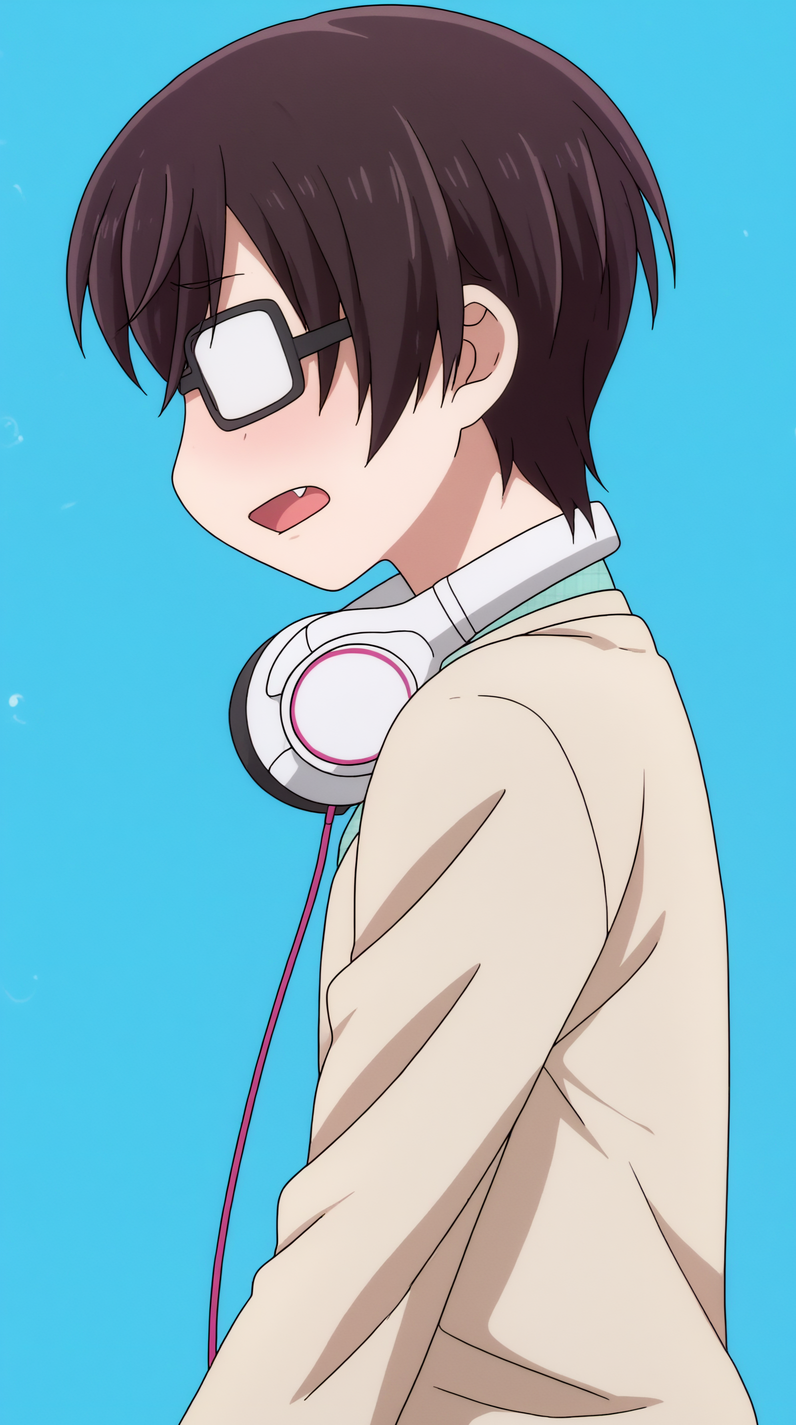score_9, score_8_up, score_7_up, best background, detailed background, 4k, upscale, anime_source  Kou Sakuragi, Main Outfit, solo, blush, open mouth, fang, from side, profile, headphones, headphones around neck, opaque glasses  <lora:JN_Kou_Sakuragi_Pony:0.8>