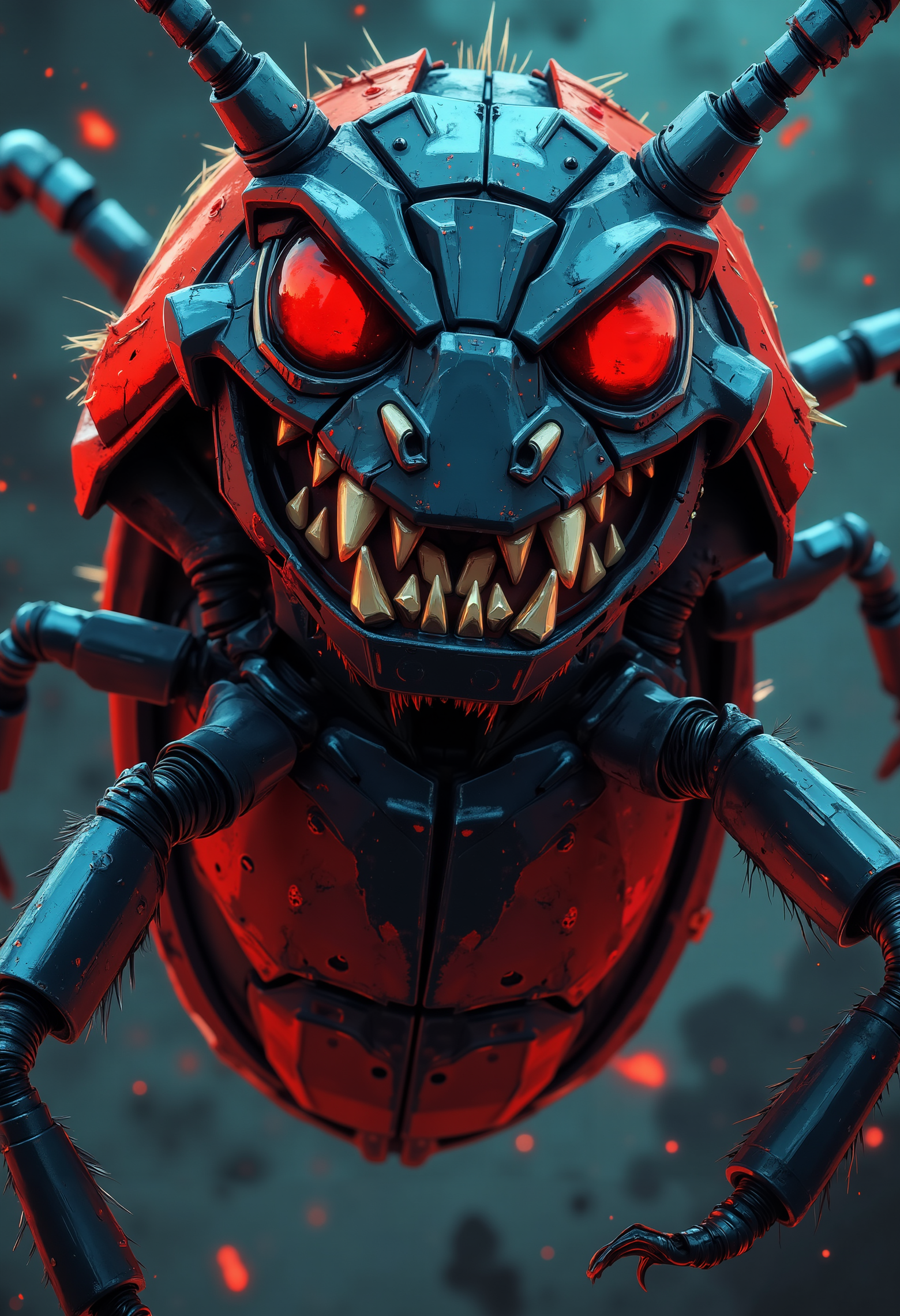 pst009,bug looking in camera, big eyes, smile, angry,