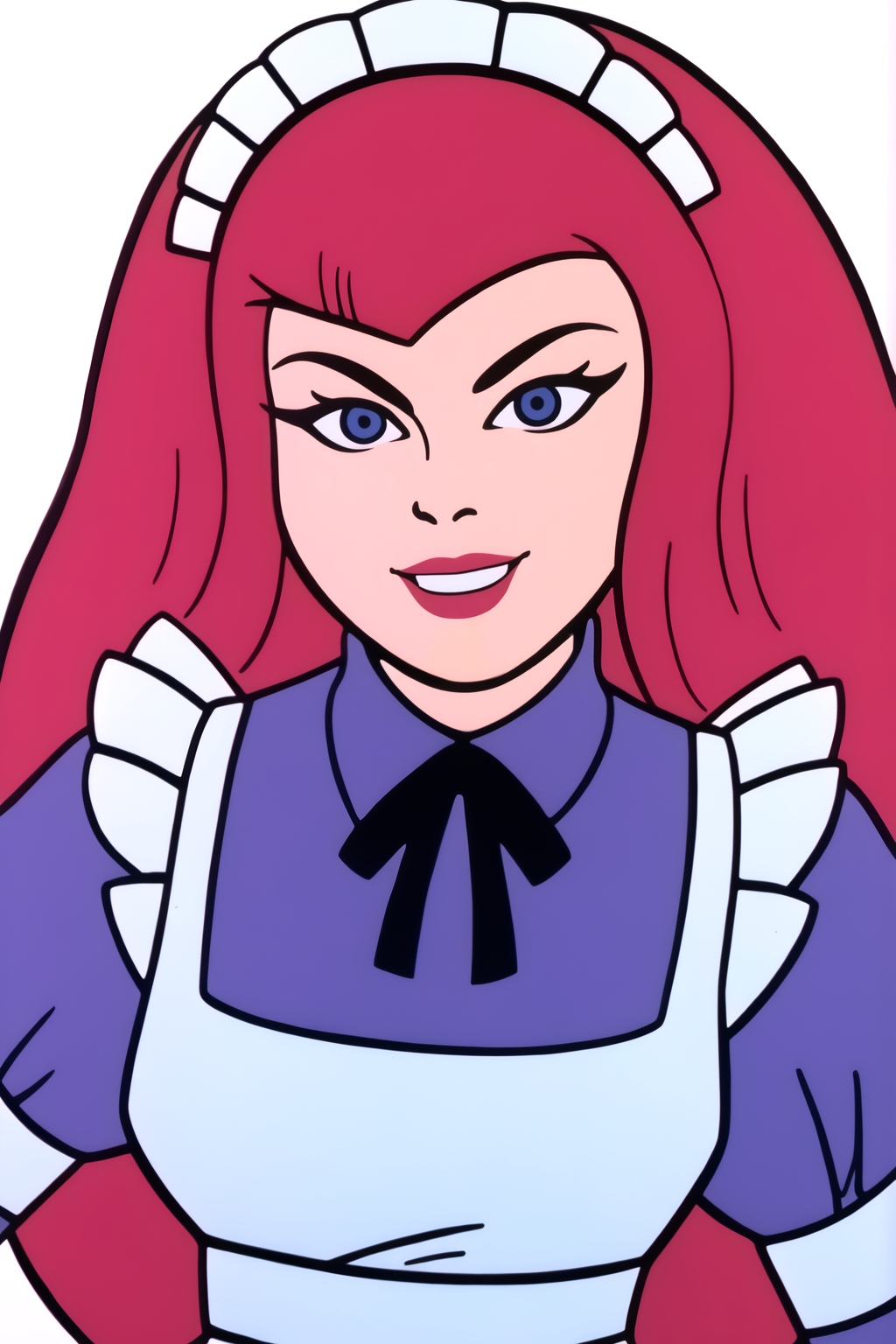 <lora:Gravity_Girl:0.8> white background, Gravity Girl, lipstick, smile, looking at viewer, maid uniform