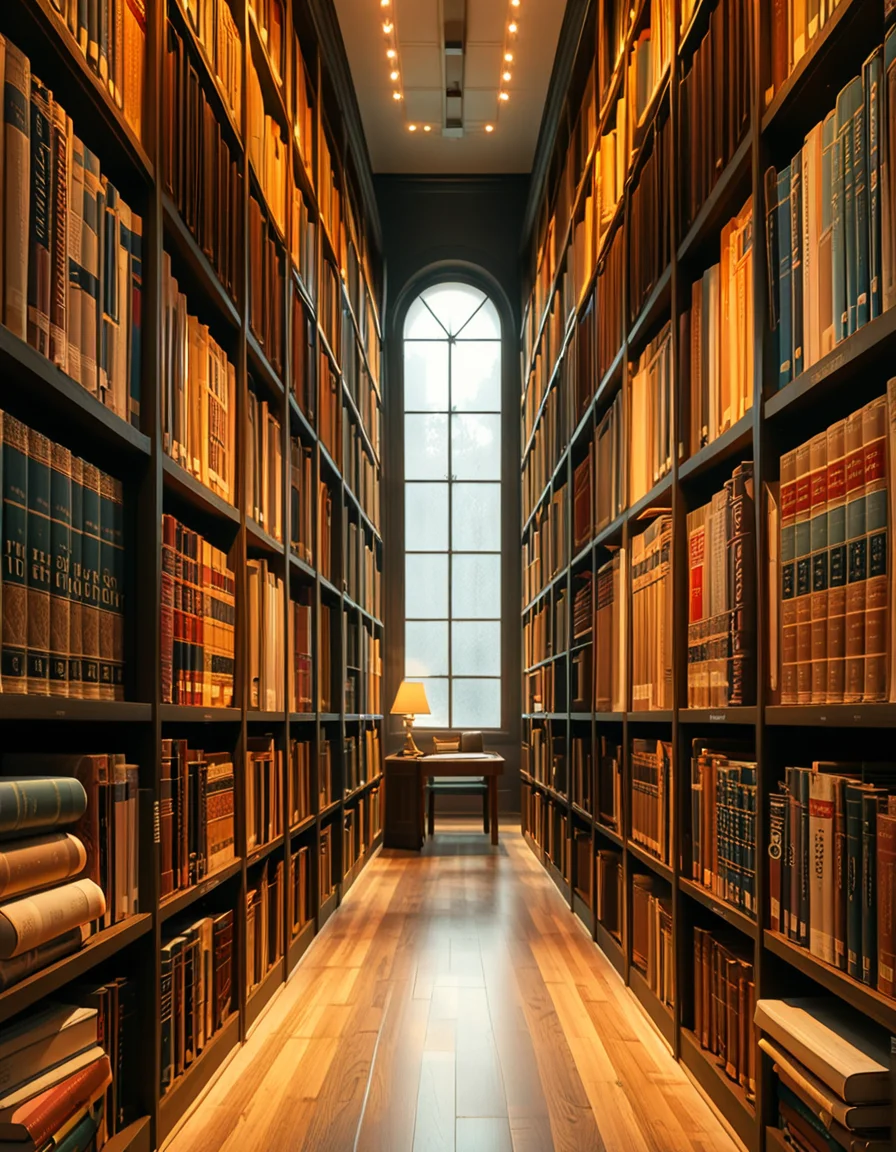 A quiet and well-organized aisle in a grand university library, lined with tall wooden bookshelves filled with countless books of various sizes and colors. The aisle is illuminated by soft, warm lighting from overhead lamps, casting a gentle glow on the polished wooden floor. A cozy reading nook with a wooden chair and a small desk is tucked into a corner, with an open book resting on the surface. The background features large arched windows letting in natural daylight, adding a serene and scholarly atmosphere. The perspective of the image leads down the aisle, creating depth, with book titles slightly visible on the spines. The ambiance is peaceful, evoking a sense of knowledge and intellectual curiosity.
<lora:SDXLFaeTastic2400:0.4> <lora:extremely_detailed:0.4> extremely detailed, <lora:University_Library_41sl3:1>,University Library 41sl3, Masterpiece,best quality,hi res,8k,hi res,8k,award winning,(sharp focus, intricate, highly detailed),