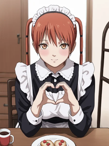 score_9, score_8_up, score_7_up, score_anime, rating_explicit, uncensored, BREAK 1girl, <lora:Ran_Theoria_PDXLv0.1:0.8> ran_theoria, indoors, loose shirt, bent over, heart-shaped boob challenge, moe moe kyun! heart hands, enmaided, maid, maid headdress, apron, maid apron, food on table,