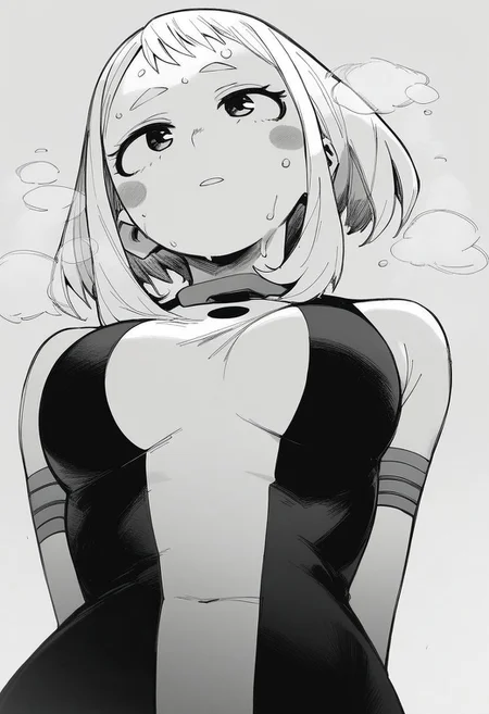 flatshinyskin, score_9, score_8_up, score_7_up , 1girl, 1girl, mosaic censoring, slight seductive pose,, medium breasts, sweating, breasts,, long skirt, 1girl, solo focus, Upper body, hands behind, wet, sweaty, sweating, steam, lying on back, low angle, under boobs,
ochako_uraraka, 1girl, score_9, score_8_up, score_7_up, Monochrome, ANIMESTYLE ,bodysuit, solo focus, perfect body, curvey, thick waist, thick body, skin tight dress, , front view, front focus,
((facing up, looking upwards)), arched back, leaning backwards, head leaning back, looking at viewer