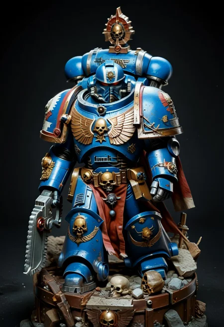masterpiece, best quality, very aesthetic, absurdres, Absurdres, score_9_up, Source: Warhammer40K, scene of a Chibi Ultramarines Astartes chapter Librarian psker wielding power axe,  blue terminator power armor and astartes helmet, (masterpiece), best quality, expressive eyes, perfect face, 1, space marine, Painstaking Attention To Details, 1990s \(style\), Vintage, Vintage comic book cover of White Dwarf Tabletop Adventures, project unreal engine, volumetric lighting, perfect anatomy, perfect hands, detailed_eye_model, black background, graffiti, blgstyle, UltraM40K, cutechibiprofile,, <lora:28f17931-c1c1-407d-b051-8253df05a849:0.7>, <lora:PeopleCountSliderLoRAv1:2.0>, <lora:756af36b-d5fa-496f-b9a1-088c62f0c527:0.7>, <lora:6f3a2b85-aa03-4ab1-9f9a-e816ad4b1121:0.7>, <lora:cf26021c-0e88-4b06-9329-8702e6590716:0.7>, <lora:_raging_flames:0.7>, <lora:warhammerAdeptus_v1:0.7>, <lora:e6084b5e-a05d-475d-8afe-925ae03a434b:2.0>, , , , , ,