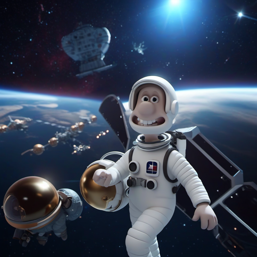 cinematic photo cinematic photo of a cartoon 1boy, bald, astronaut suit, astronaut helmet, solo,  teeth, in space <lora:WallaceGromit1024:0.8> . 35mm photograph, film, bokeh, professional, 4k, highly detailed . 35mm photograph, film, bokeh, professional, 4k, highly detailed
