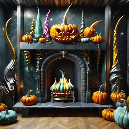 ((realistic,digital art)), (hyper detailed),h4l0w3n5l0w5tyl3DonML1gh7 Unicorn Horn Collection Room, Wardrobe, Soapstone stone, Ethanol or Bioethanol Fireplace, Wall Washers, fantasy, <lora:h4l0w3n5l0w5tyl3DonML1gh7-v1.1-000008:1>
