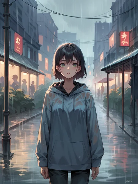 score_9, score_8_up, score_7_up, score_6_up, <lora:sc3n3ryXLP:0.4> sc3n3ry, rain, 1girl, city, facing viewer,