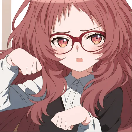 newest,absurdres,masterpiece,highres,<lora:noobai_ep11_stabilizer_v0.138_fp16:1>,mie ai,long hair,glasses,paw pose,<lora:Mie Ai v1:1>,