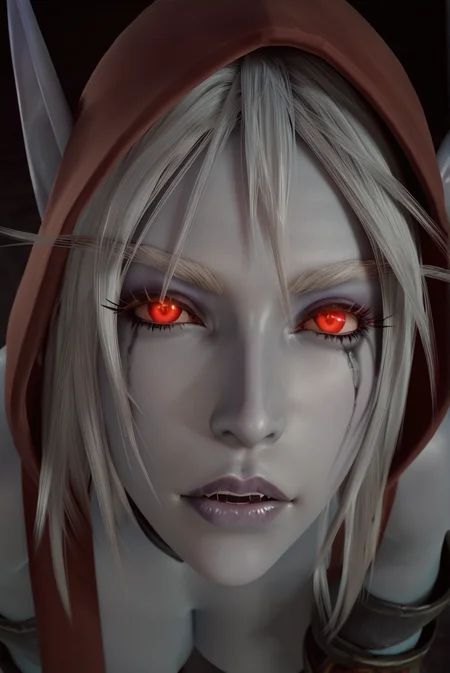 masterpiece, detailed quality, 1girl, black background, score_9, source_anime, score_8_up, score_7_up, x3dce, 3d, looking at viewer, <lora:X3dCE_PDXL:.8> sylvanas_windrunner, glowing eyes, eyeliner, running makeup,