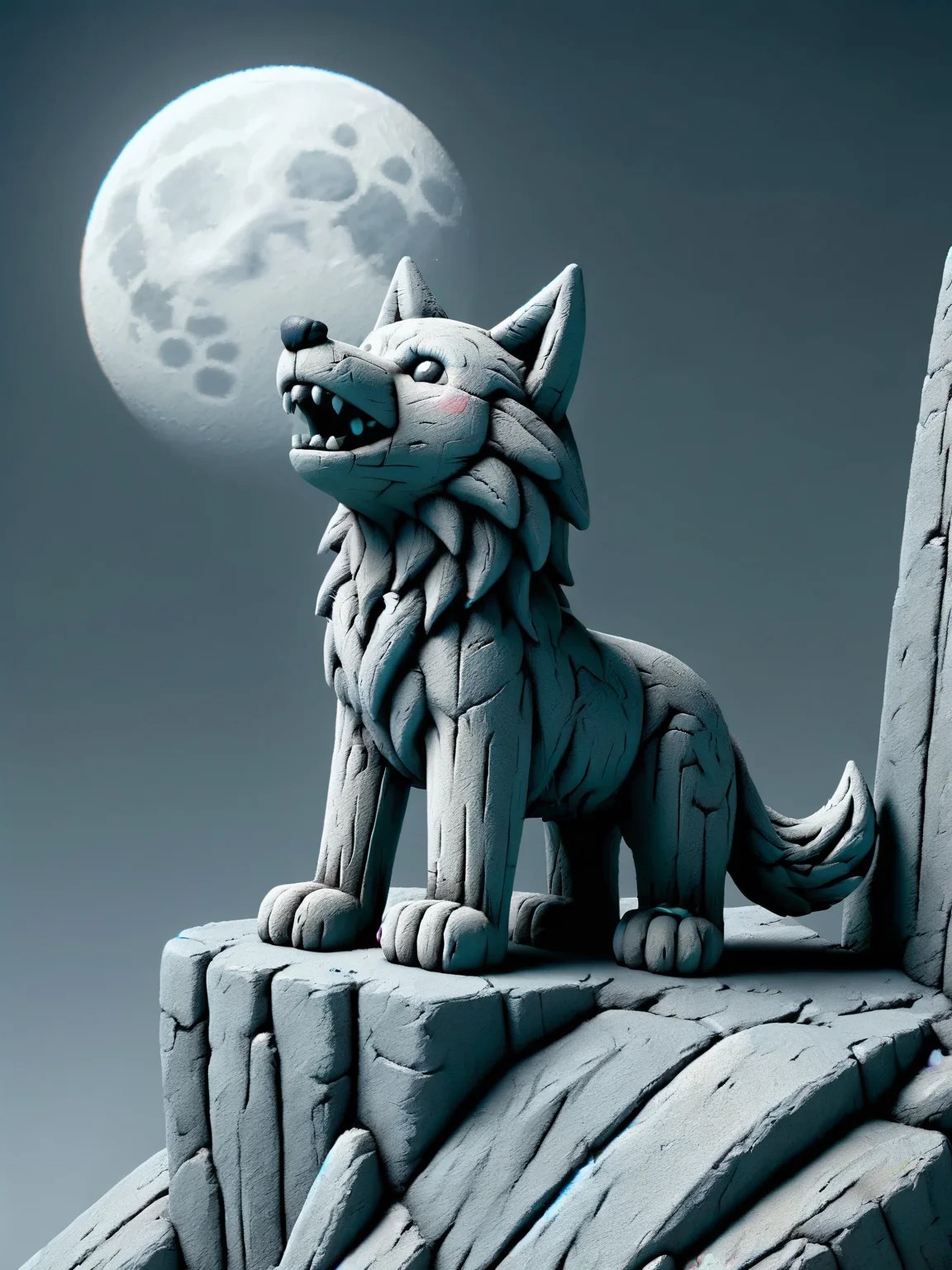 ais-crayz wolf, on the edge of a cliff, howling at the moon <lora:Kids_Crayon_Style_SDXL:1>