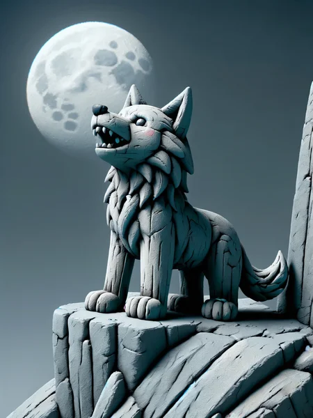 ais-crayz wolf, on the edge of a cliff, howling at the moon <lora:Kids_Crayon_Style_SDXL:1>