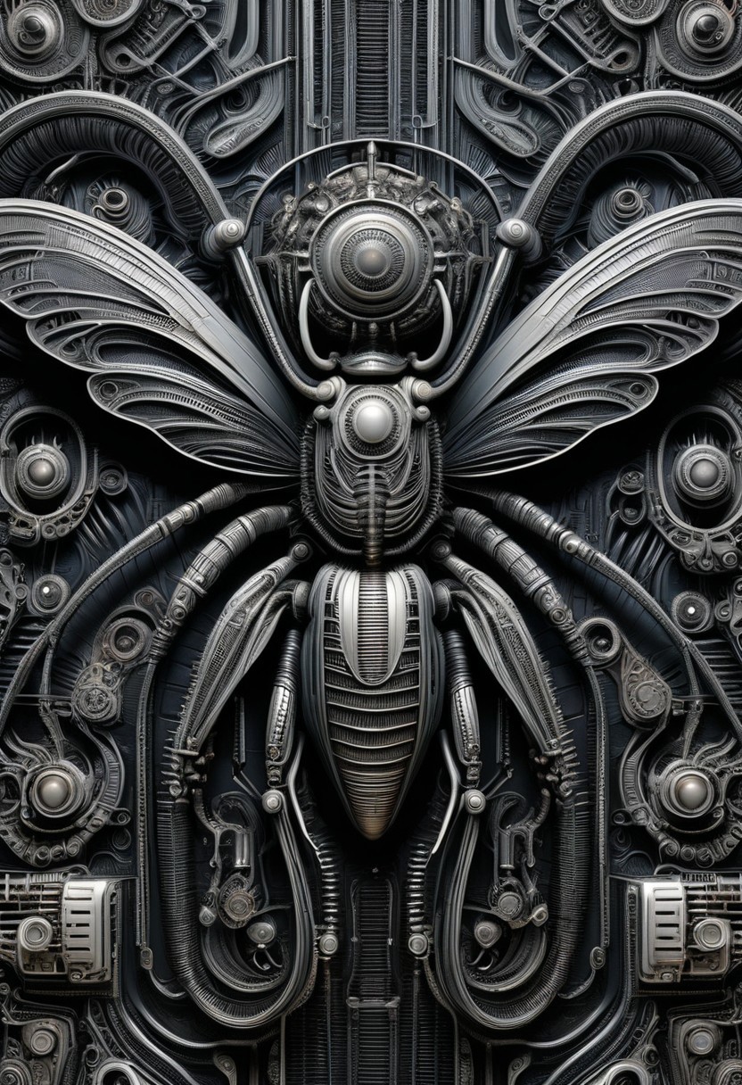 detailxl, high quality,
(black blank background:1.2)
(mechanical, organs, engine, wires, huge insect, wings, multiple legs:1.4), 
(illustration by HG Giger:1.8)