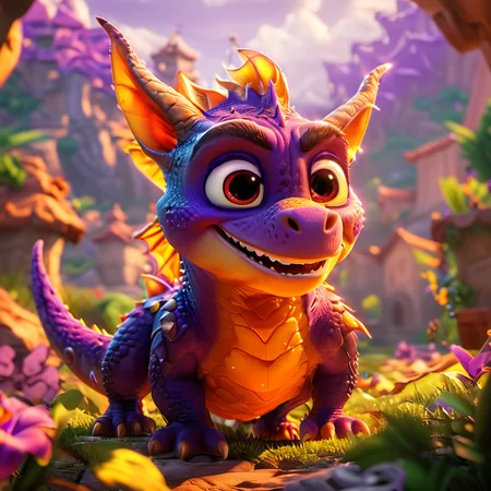 masterpiece, 8k, best quality, high detail, Spyro the Dragon