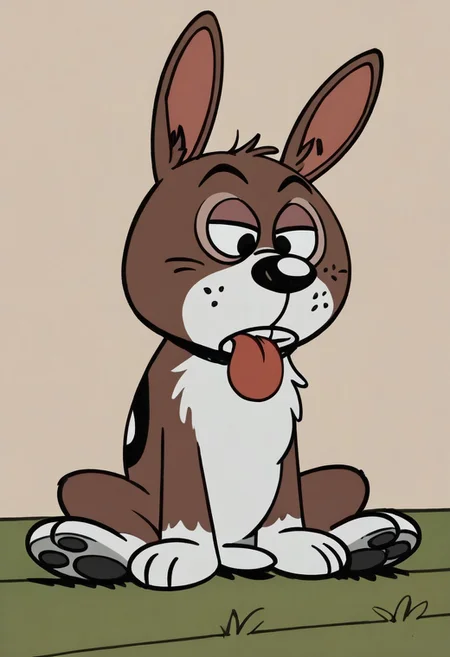 (score_9 | score_8_up | score_7_up) ((masterpiece:1))(best quality,very high quality,ultra detailed:1.2) (2D,cartoon style,anime style)(Smooth:2)(clean blurring) (four fingers on each hand,one thumb on each hand:1), solo, charles, dog, black spot on left eye, white fur, paw, dog paws, donkey dog hybrid, Full Donkey, half donkey, donkey head, donkey ears, donkey tail,