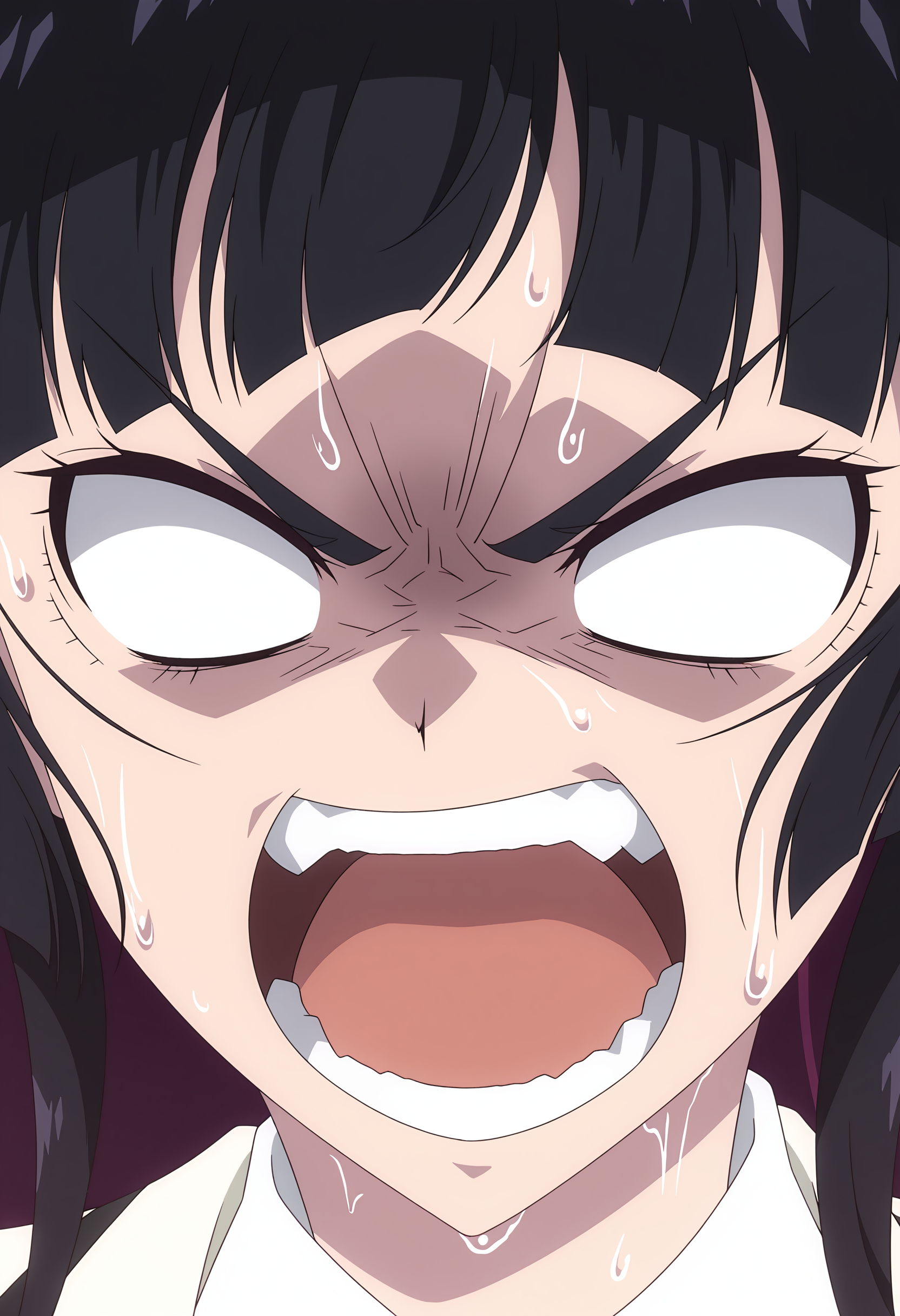 <lora:Kurogane Otoha_illustrious-000056:1>,
Kurogane Otoha,solo,open mouth,sweat,no pupils,teeth,shirt,close-up,portrait,angry,anime coloring,blank eyes,black hair,