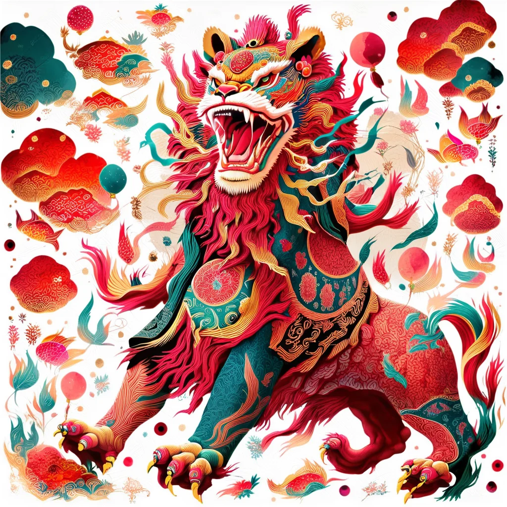 an image of colorful dance lion , SF_Carton style,carton, four feet <lora:0208_sprint_festival-checkpoint-8000:1>