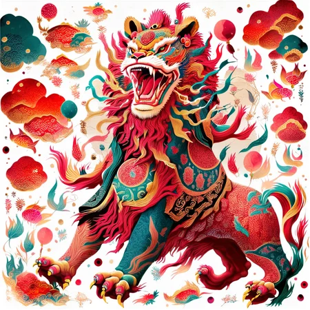 an image of colorful dance lion , SF_Carton style,carton, four feet <lora:0208_sprint_festival-checkpoint-8000:1>