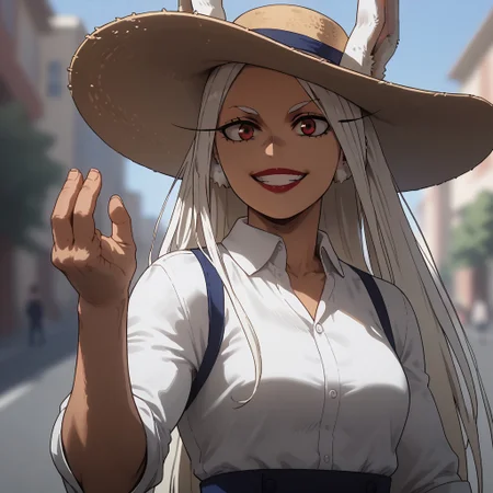 score_9,score_8_up,score_7_up,Mirko, dressed like an american turist, a camera hanging at her chest, sun hat, ,solo:1.7, looking at viewer, italian city, on the street, Style-Italy,mammamia, pinched hand pose, lipstick, smilig, happy,