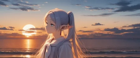 <lora:illustriousXLv01_stable_dark_v0.3:0.2><lora:illustriousXLv01_stabilizer_v1.121:0.6>1girl,frieren,long hair,upper body,ambient light,ocean,cloud,in sky,sunset,masterpiece,