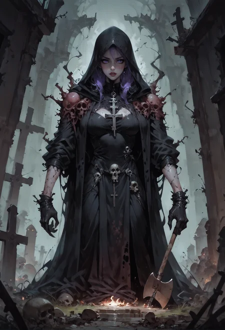 score_9, score_8_up, score_7_up,   1girl, necromancer, dark robes, gloves, fishnets, dark veil, purple hair, purple eyes, black lipstick, in a graveyard BREAK burning crosses, shovel, undead arms coming out of the ground, black flowers, gothic, horror, dynamic view,  <lora:Fant5yP0ny:0.8>  <lora:Concept Art Twilight Style SDXL_LoRA_Pony Diffusion V6 XL:0.8> Concept Art,   <lora:Expressive_H-000001:0.8> expressiveh,   <lora:sinfully_stylish_SDXL>