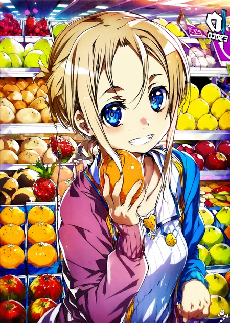 (by bunbun, )
1girl in a lively marketplace. She explores colorful stalls filled with exotic fruits, her eyes wide with curiosity. A gentle breeze ruffles her hair as she samples a piece of fruit, her expression a mix of delight and wonder
anime, flat color
best quality, masterpiece,