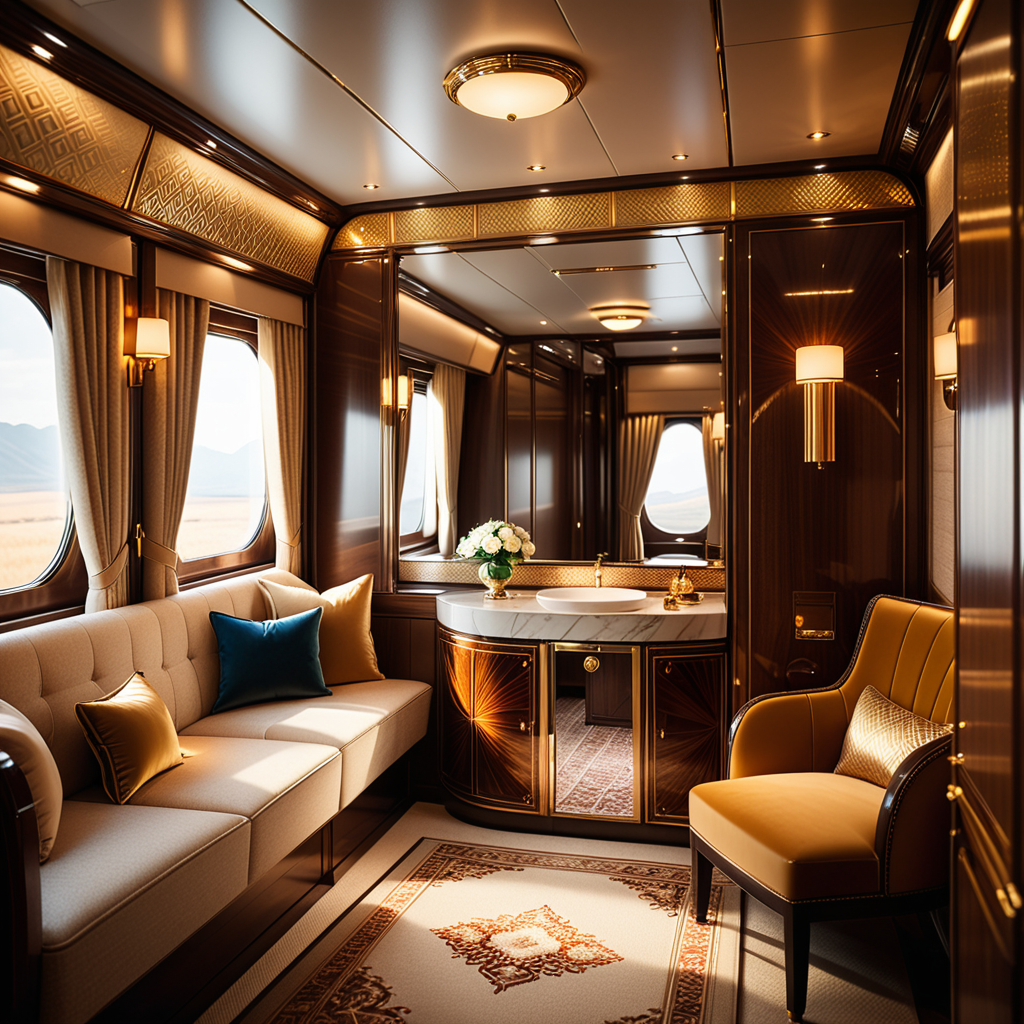 A cozy and luxurious private cabin in a premium train, designed for relaxation and comfort during long journeys. The cabin features rich wooden paneling with a glossy finish, creating a warm and inviting atmosphere. A plush seat upholstered in fine leather or velvet sits by a large window, with soft, golden light streaming in through partially drawn curtains made of heavy, textured fabric.
a vintage lamp with a brass base and a frosted glass shade, casting a soft glow. Above the seating area, a compact storage compartment holds a neatly folded blanket and a small travel bag.
The walls are adorned with subtle art deco patterns and a built-in mirror framed in polished metal. The floor is covered in a luxurious carpet with intricate designs in muted colors. Modern amenities, such as USB charging ports and a control panel for adjusting lighting and temperature, are discreetly integrated. The scene conveys a blend of timeless elegance and modern convenience, perfect for a high-end travel experience.
<lora:SDXLFaeTastic2400:0.4> <lora:extremely_detailed:0.4> extremely detailed, Masterpiece,best quality,hi res,8k,hi res,8k,award winning,(sharp focus, intricate, highly detailed),