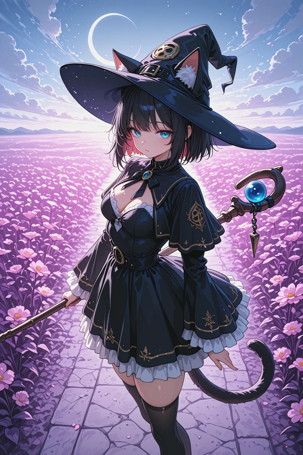 , 1girl,catgirl, mage,detailed background,deapth of field,lazypos2,