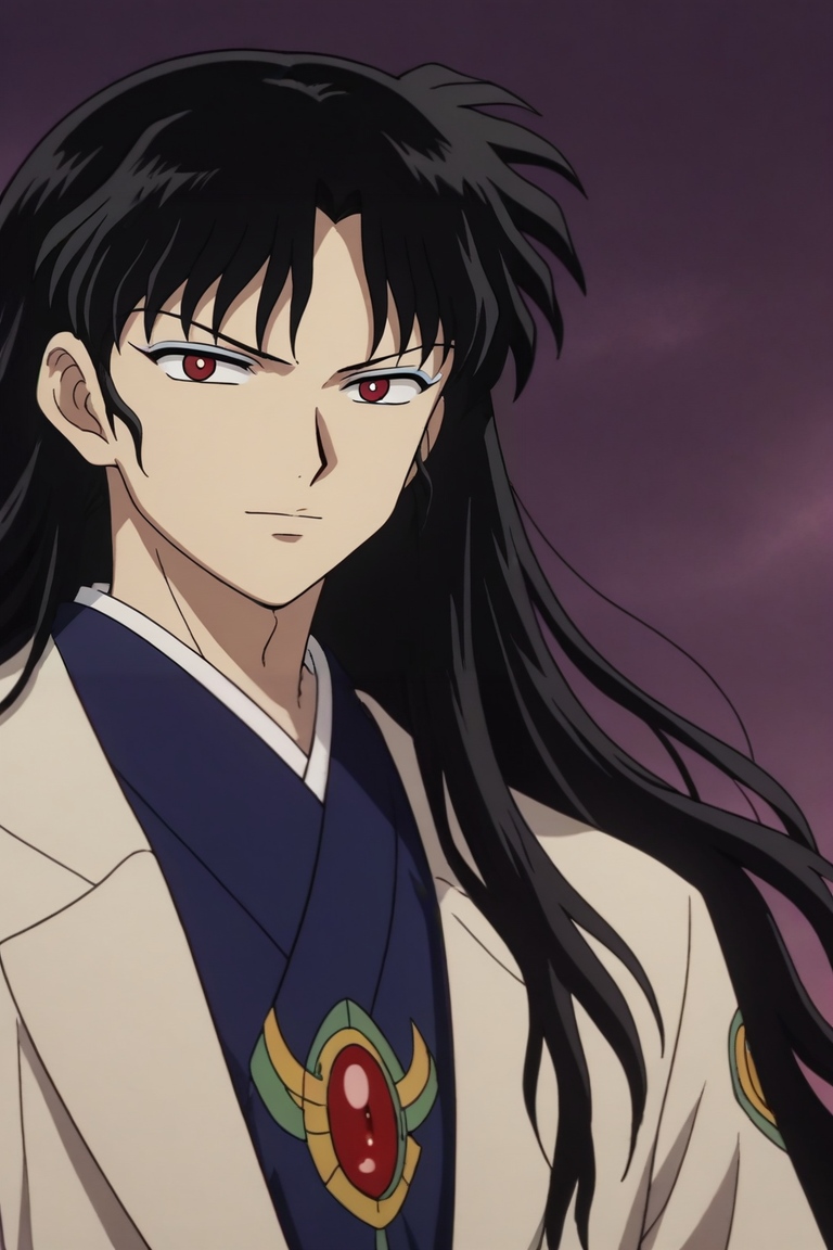 score_9, score_8_up, score_7_up, source_anime, rating_safe, intricate details, anime screencap, , , looking at viewer, , 1boy, solo, male focus, <lora:naraku_inuyasha_pony:0.92>, naraku_inuyasha, black hair, red eyes, long hair, bangs, , , , <lora:sdxl_lightning_8step_lora:1>