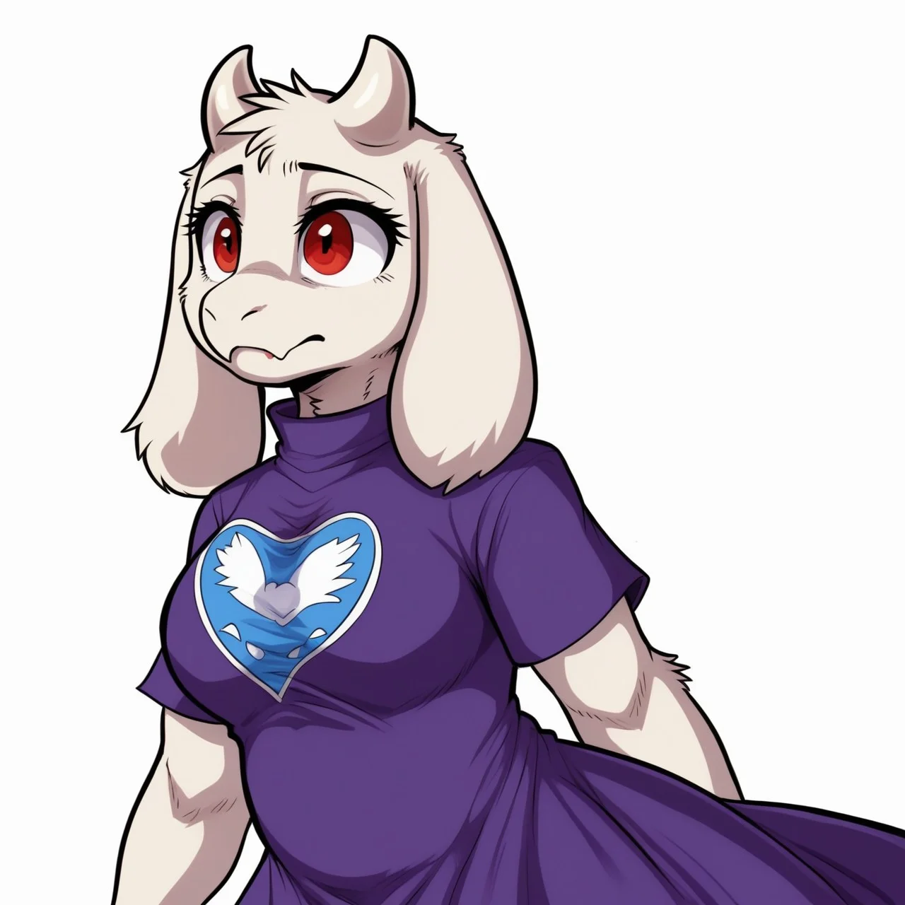 PonyXLV6_Scores ,
PnyCmicXLPOS,
DskfllArtPosXLPNY,
1girl,
female focus,
solo,
monster,
toriel,
goat,
white horns,
dress,
purple dress,
red eyes,
white background,
simple background,
<lora:Toriel_Undertale_Pony_SDXL:1>