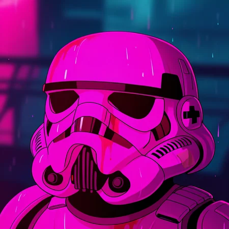 best quality, amazing quality, very aesthetic, absurdres,
1boy,
stormtrooper, helmet, armor,
portrait, blood on face, bandaid on nose,blurry background, pink lighting, night, dark, pink theme, rain, <lora:YouLookLonelyIllustriousXL_byKonan:1>, <lora:StormtrooperNoobXL_byKonan:1>