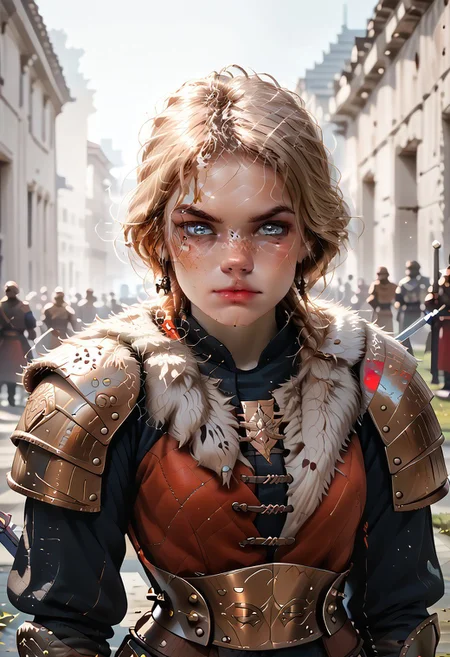 masterpiece, best quality, amazing quality, very aesthetic, absurdres, 1girl, CerysUAI, d3t41l3d, armor, fur, sword,