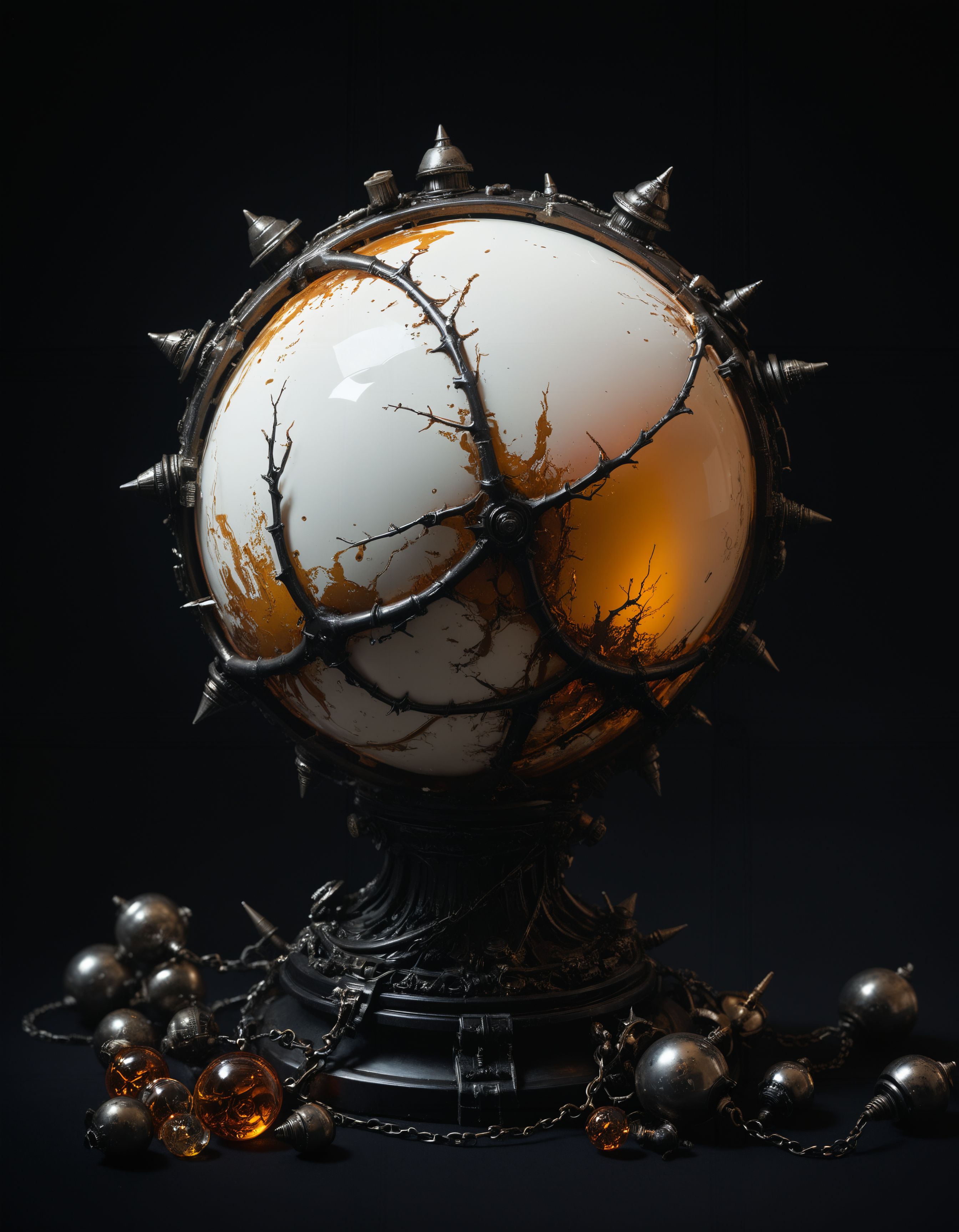 bizarre, antique, delicate, two toned, cluttered, gothic, black-and-white, seductive, advanced, by Adonna Khare, Armand Serrano, Sophie Harris Taylor, Bruno Munari, Enrique Tabara,
in the (style of neonpunk:1.6), limited dark color palette, unusual colors, highly dramatic volumetric lighting, 
<lora:xl_more_art-full_v1:0.5> <lora:- SDXL - vanta-black_contrast_V3.0:0.4> <lora:SDXL_black_and_color_Sa_May:0.5> dark, black and color <lora:sss:0.7> sss