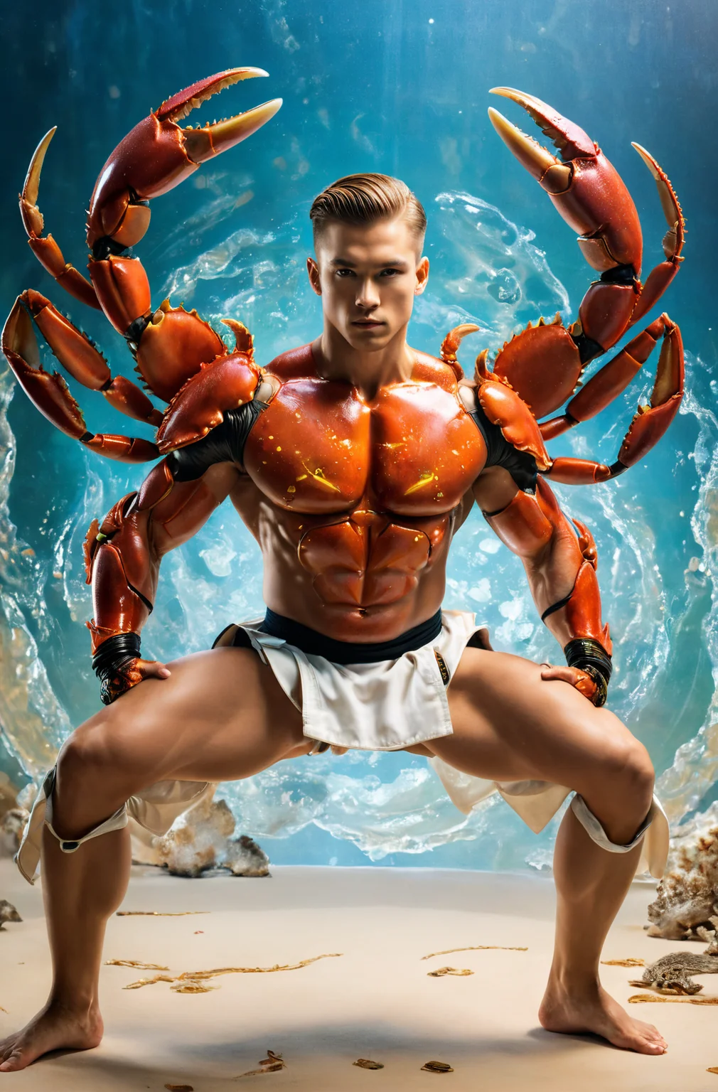 cinematic photo, [anime artwork::10], centered, martial artist  with crab DNA, resulting in a new character that embodies elements of both, dynamic pose, full body shot, hybrid, double exposure art, background: dojo, depth of field,  full color,  photorealistic,  hyper realistic,  highly detailed,  pro vector,  bright colors,  shiny,  fractal details,  art by j.c. leyendecker  <lora:xl_more_art-full_v1:1> . 35mm photograph, film, bokeh, professional, 4k, highly detailed