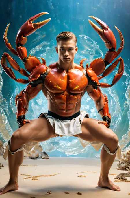 cinematic photo, [anime artwork::10], centered, martial artist  with crab DNA, resulting in a new character that embodies elements of both, dynamic pose, full body shot, hybrid, double exposure art, background: dojo, depth of field,  full color,  photorealistic,  hyper realistic,  highly detailed,  pro vector,  bright colors,  shiny,  fractal details,  art by j.c. leyendecker  <lora:xl_more_art-full_v1:1> . 35mm photograph, film, bokeh, professional, 4k, highly detailed