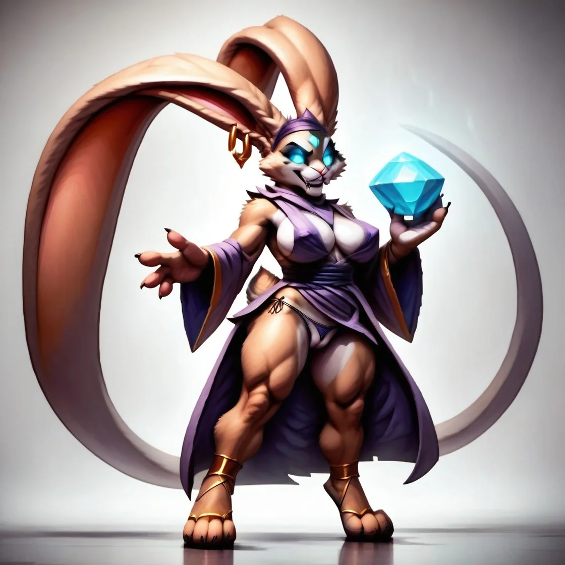 score_9, score_8_up, score_7_up, score_6_up, score_5_up, score_4_up,
source_furry,
masterpiece,
shading,
(detailed art),
xtremely detailed, absurdres,
1girl,
solo,
female,
furry,
furry female,
rabbit,
bunny,
smile,
evil,
grim,
robe,
purple robe,
gold trim,
blue eyes,
glowing eyes,
hair bun, ears in a bun,
4k,
8k,
full hd,
pussy,
panties,
pussy outline,,
legs,
feet,
earrings, fangs, furry, gem, glowing, kaze ears, large breasts, simple background,teeth, typhoon ears, typhoon_katwm,
white background,
<lora:Typhoon_Kaze_and_the_Wild_Masks:1>
<lora:pixel:1.2> pixelart, standing,
dancing,
waving hands,