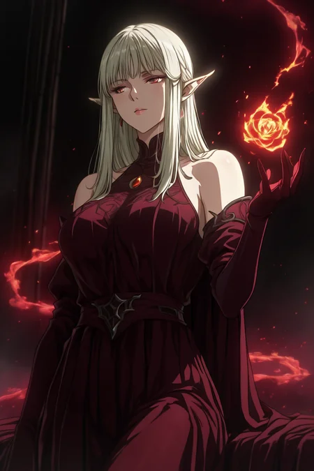 1girl, solo, alone, elf, pointy ears,<lora:dark_art_style_illustriousXL:1>, dark_art_style, masterpiece, highres